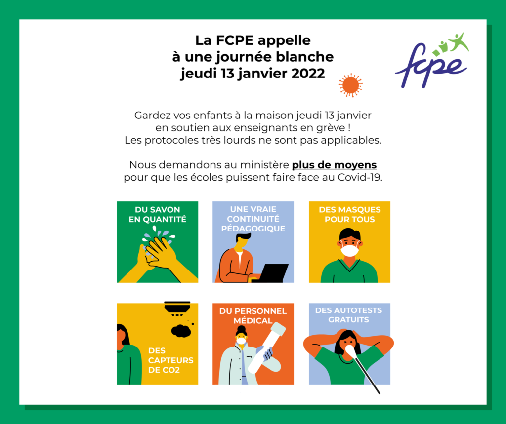Mobilisation de la FCPE aux côté des enseignants le 13 janvier 2022